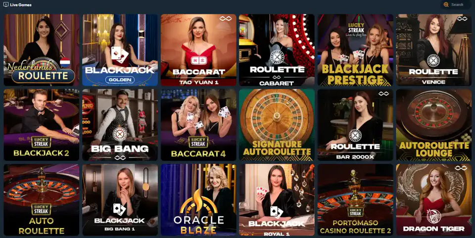 Live casino games at Slotorado featuring roulette, blackjack and baccarat tables